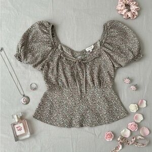 Sienna Sky Floral Puff Sleeve Top Tie Front Open‎ Back Girly Blouse